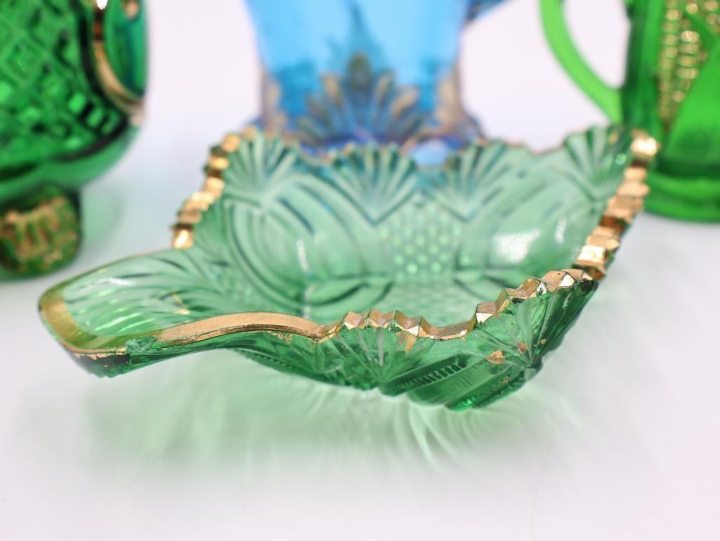 Collection of Translucent Green and Blue Gilded Glass - 4