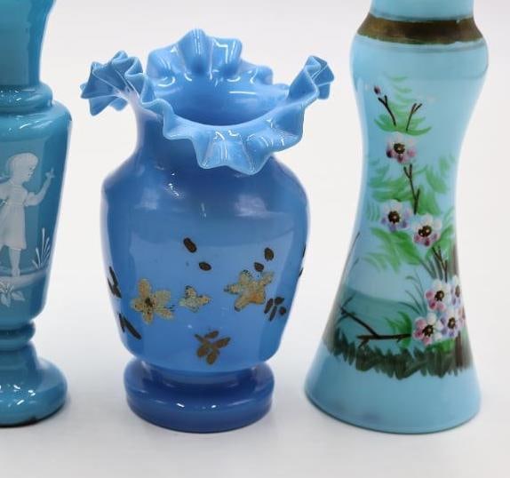 Lot of 4 Antique Blue Art Glass Vases - 2
