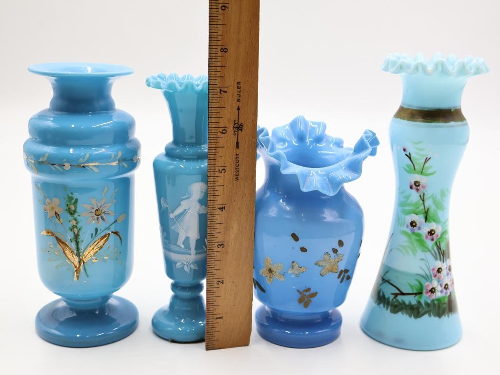 Lot of 4 Antique Blue Art Glass Vases - 3