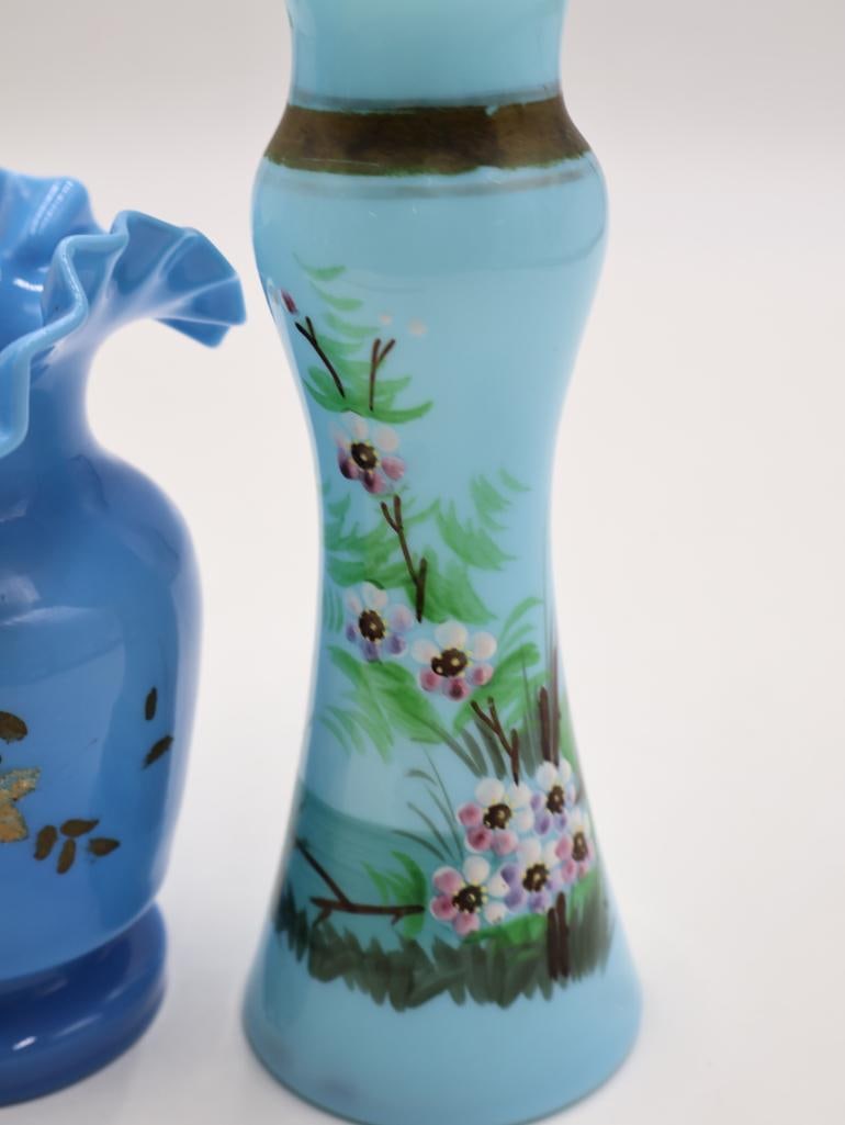 Lot of 4 Antique Blue Art Glass Vases - 4