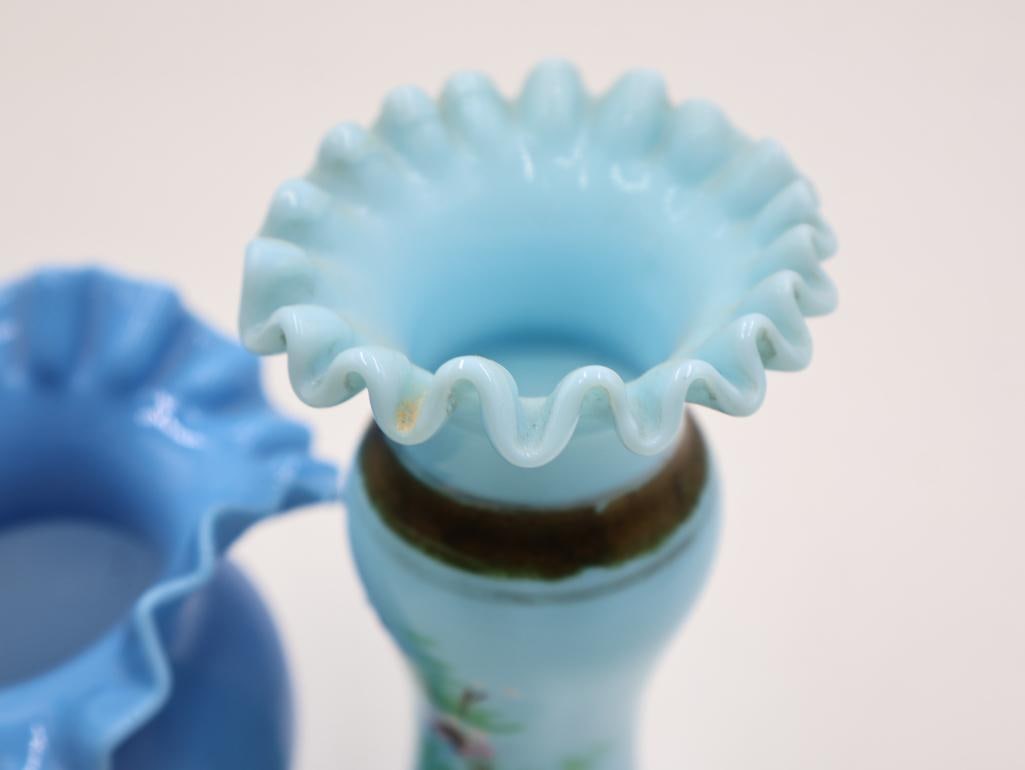 Lot of 4 Antique Blue Art Glass Vases - 5