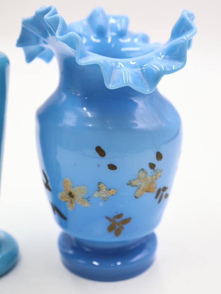 Lot of 4 Antique Blue Art Glass Vases - 7