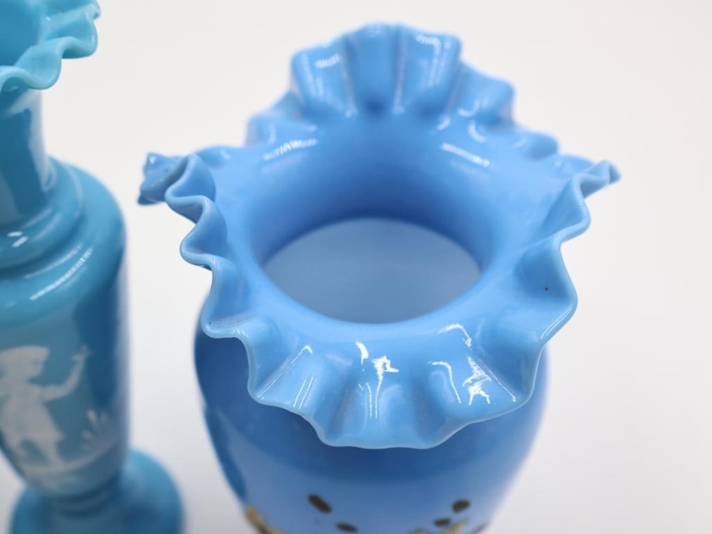 Lot of 4 Antique Blue Art Glass Vases - 8