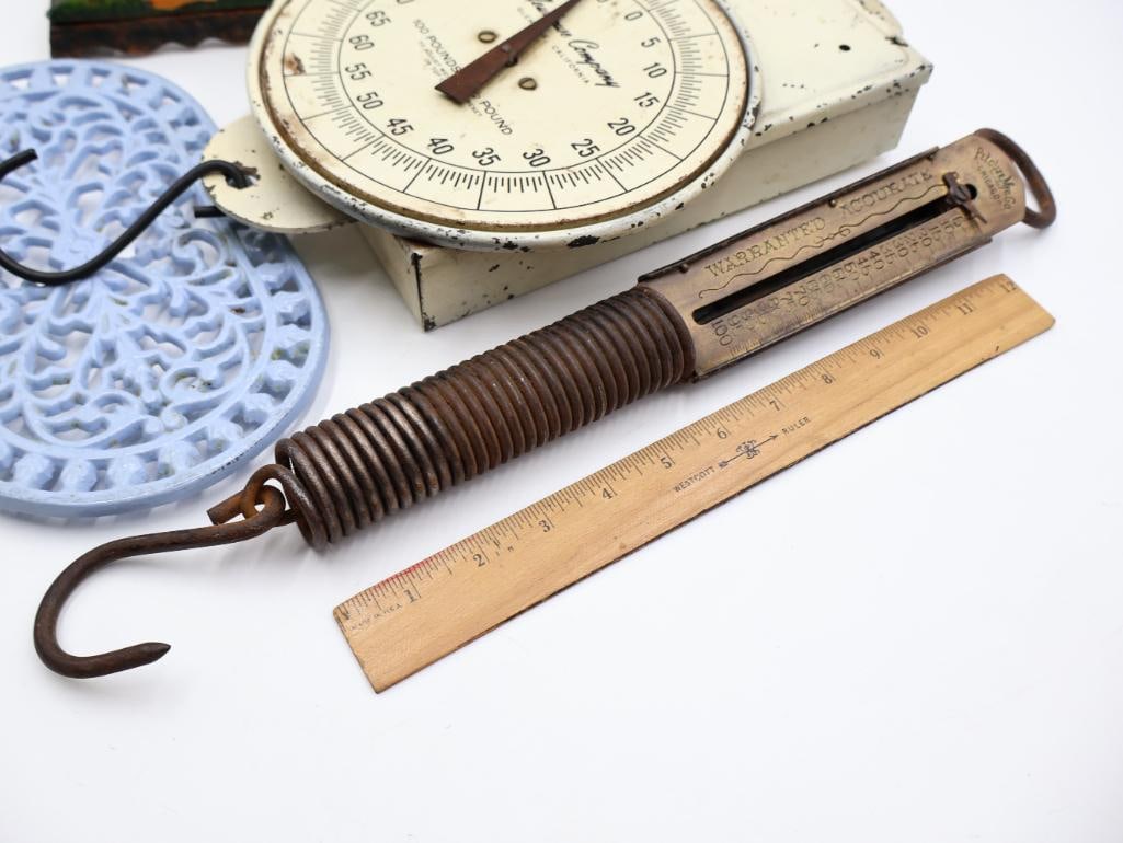 Vintage Kitchen and General Store Scales, Trivets and Rack - 2