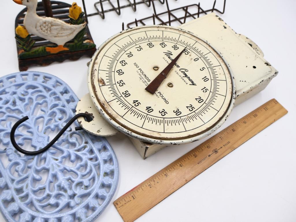 Vintage Kitchen and General Store Scales, Trivets and Rack - 6