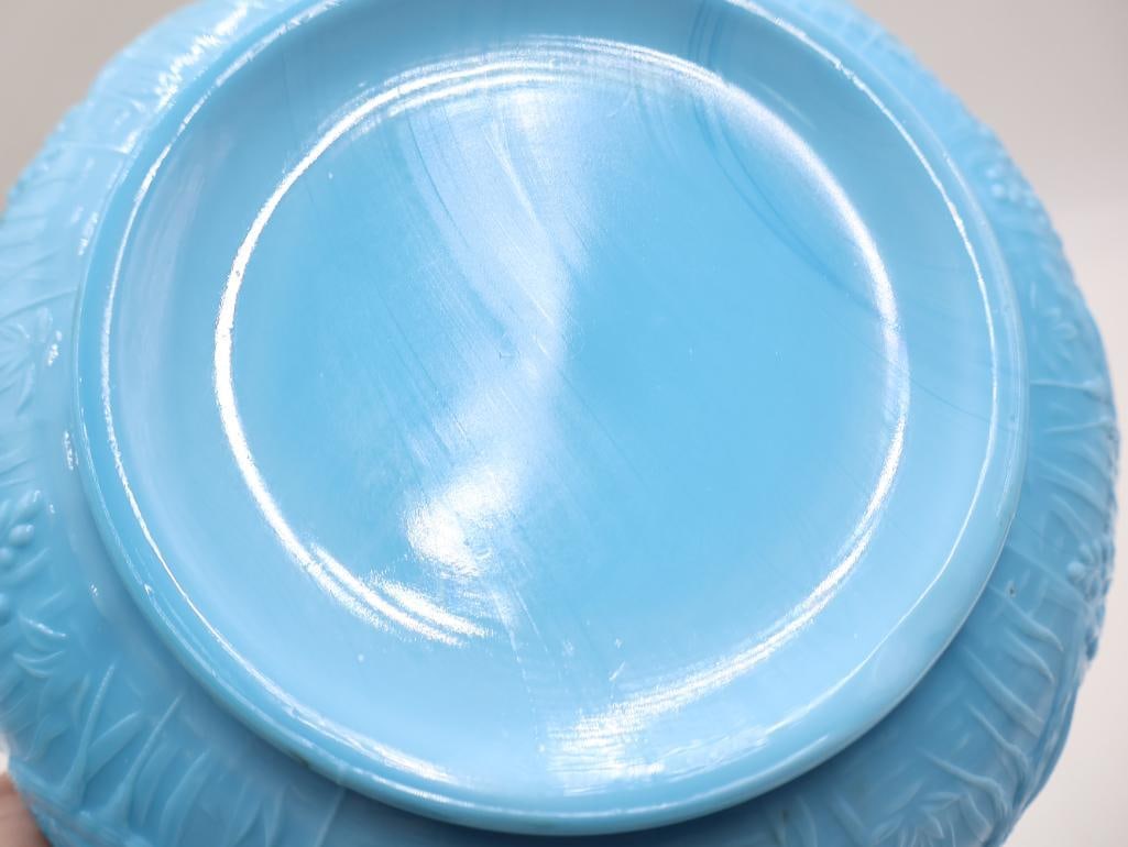 3 Pc Antique Blue Glass Bowl and Ruffled Rose Bowls - 5