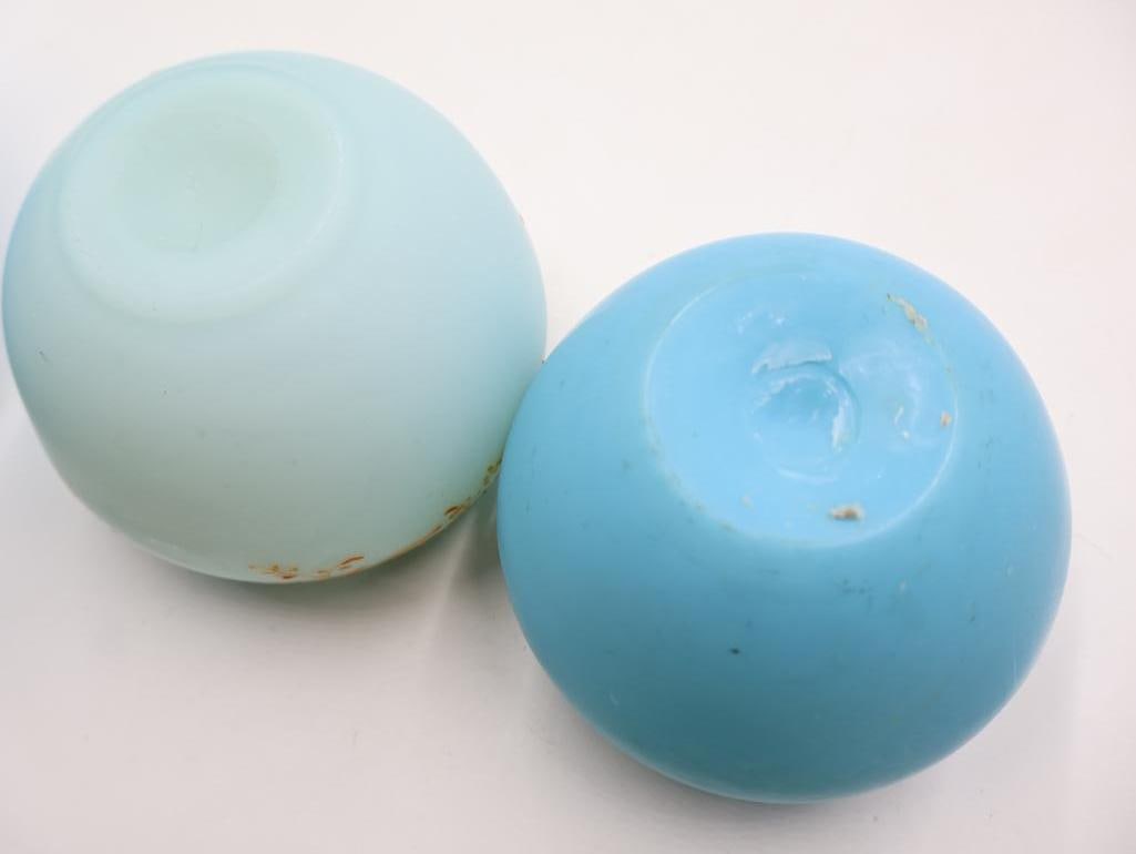 3 Pc Antique Blue Glass Bowl and Ruffled Rose Bowls - 9