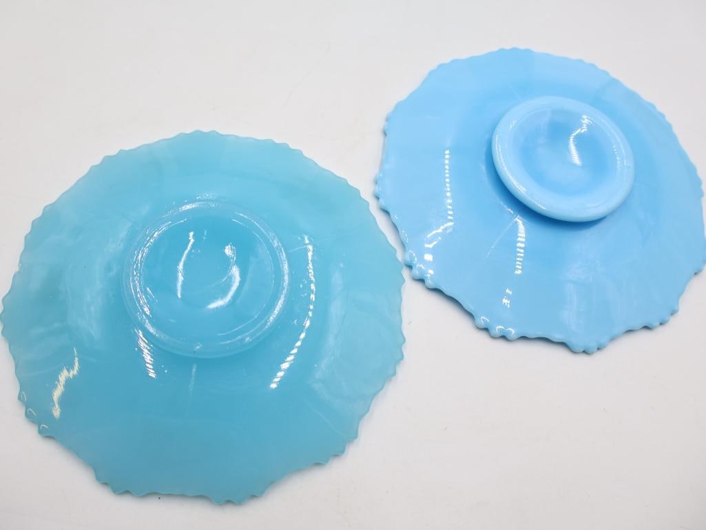 7 Pc Vintage Blue Milk Glass Vanity and Tableware Lot - 5