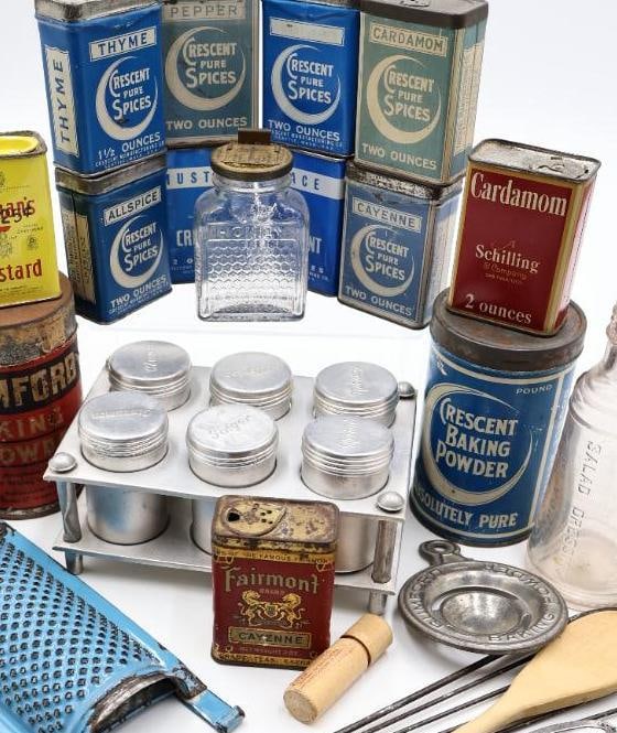 Vintage Spice Tins and Primitive Kitchen Utensil Collection - 2