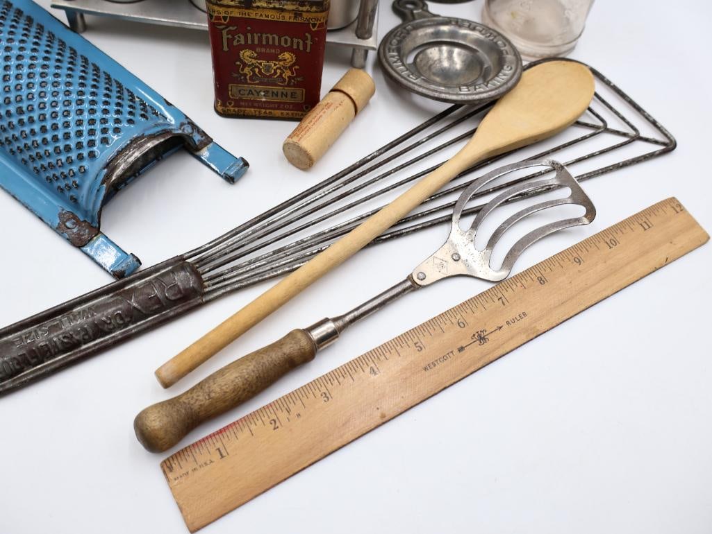 Vintage Spice Tins and Primitive Kitchen Utensil Collection - 3