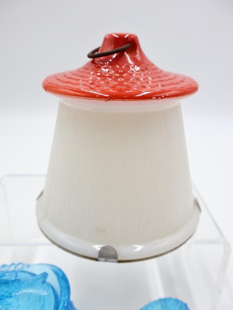 Vintage Milk Glass Birdhouse and Blue Glass Figural Fish - 7