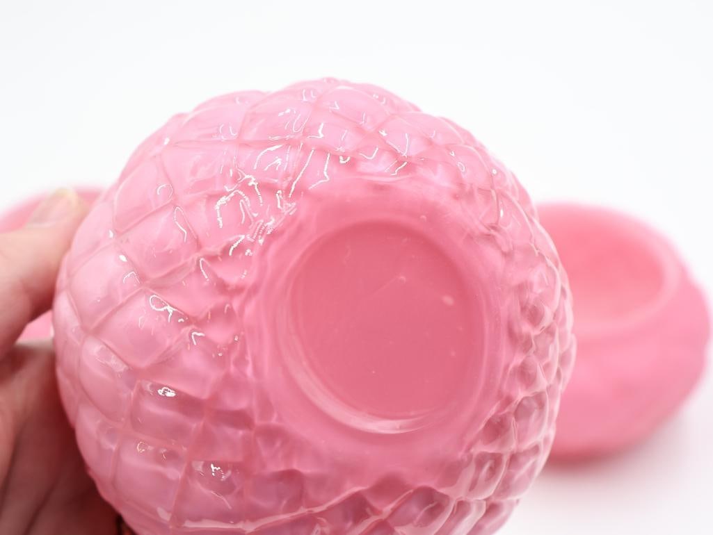 6 Pc Vintage Pink Satin Glass Rose Bowls and Vanity Jars - 10