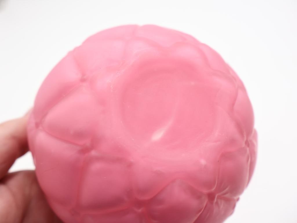 6 Pc Vintage Pink Satin Glass Rose Bowls and Vanity Jars - 12