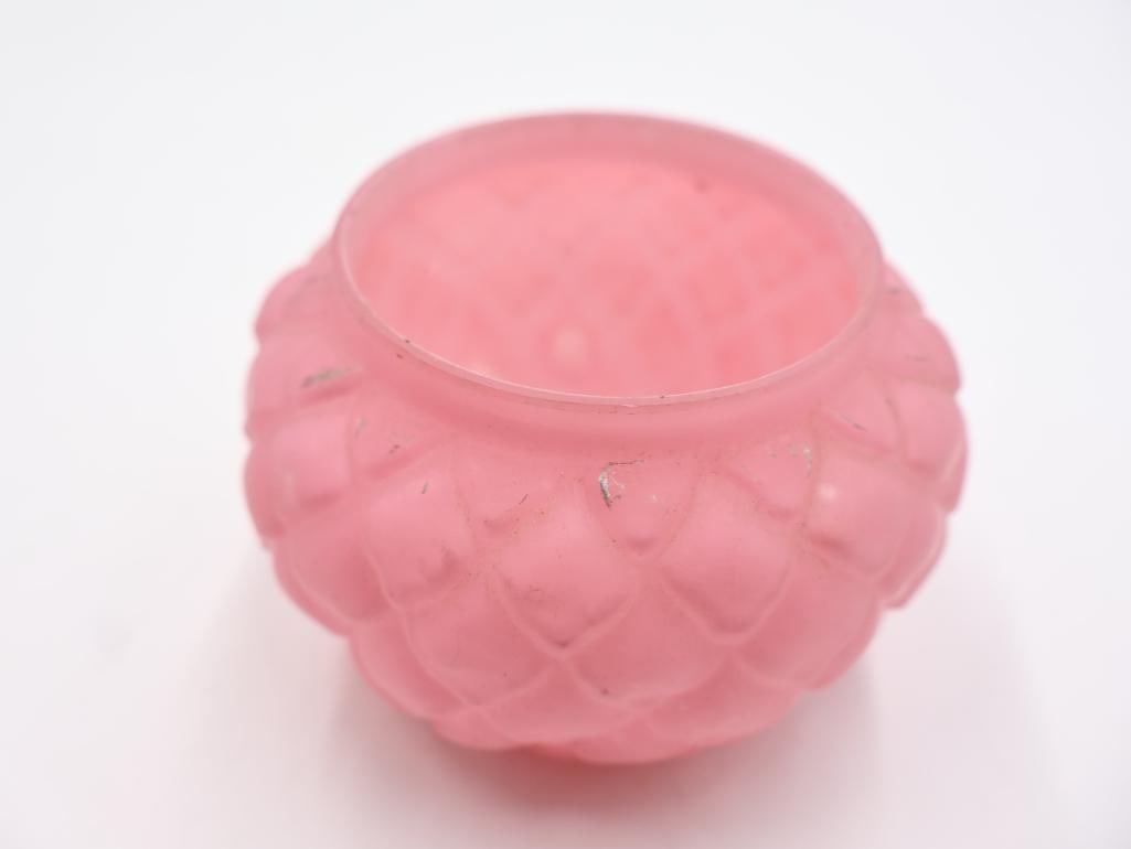 6 Pc Vintage Pink Satin Glass Rose Bowls and Vanity Jars - 19