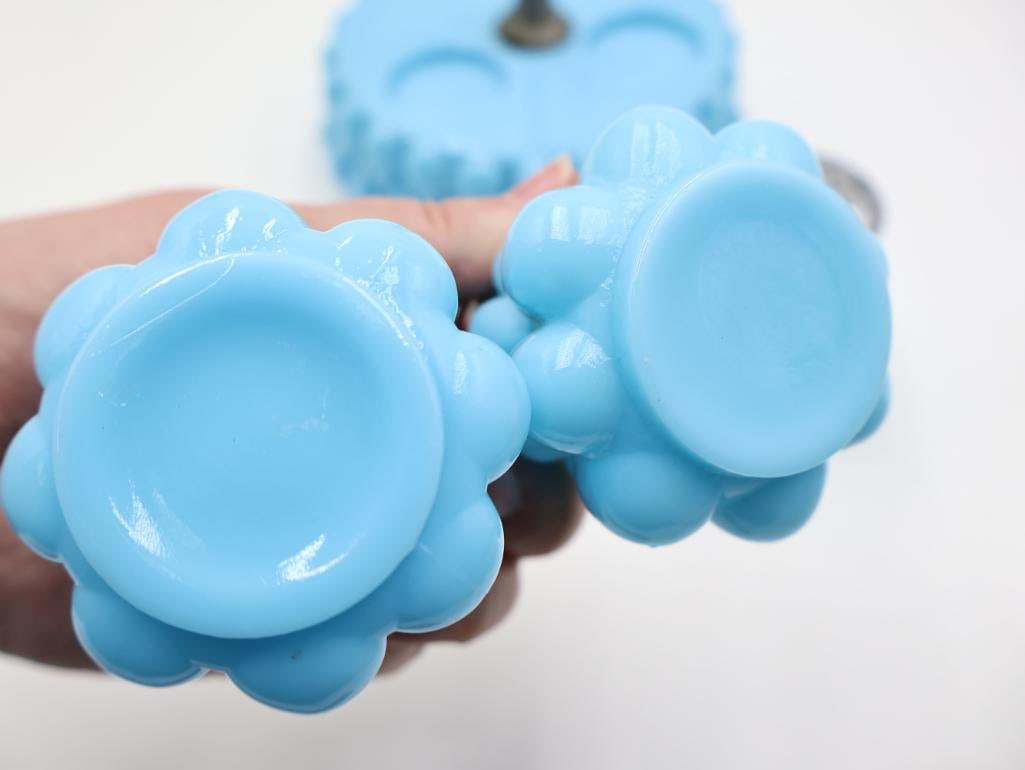 Vintage Blue Milk Glass Condiment Set and Shakers - 9