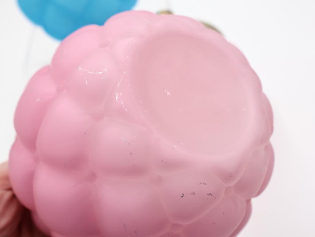 3 Vintage Satin Glass Artichoke Covered Jars Pink and Blue - 7