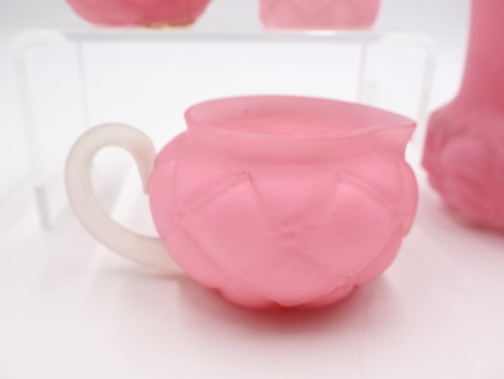 6 Pc Vintage Pink Satin Glass Vases and Cruets - 10