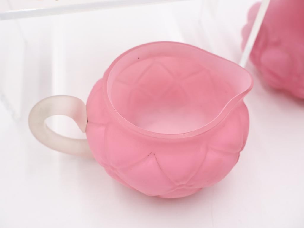 6 Pc Vintage Pink Satin Glass Vases and Cruets - 11