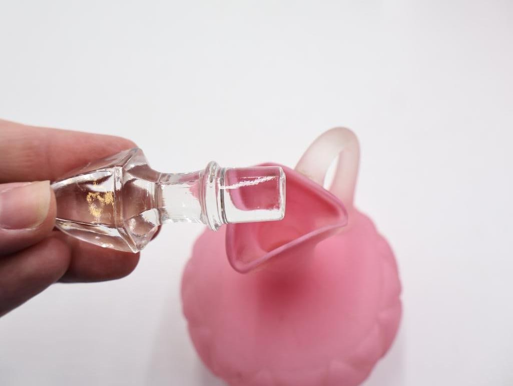 6 Pc Vintage Pink Satin Glass Vases and Cruets - 14