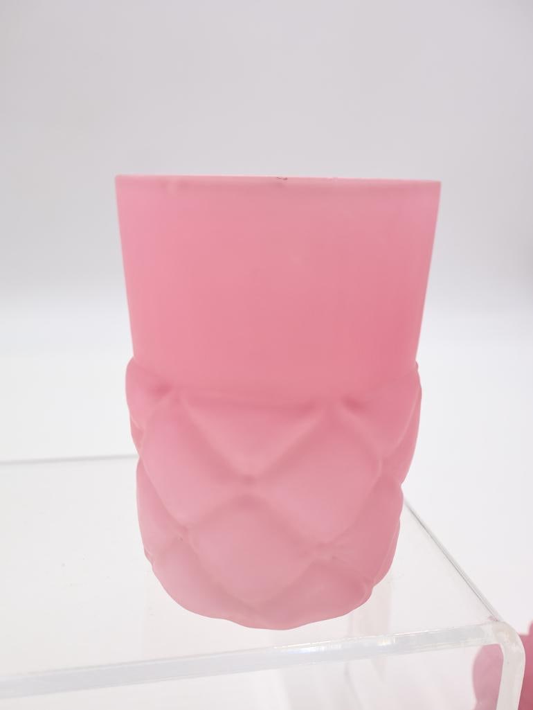6 Pc Vintage Pink Satin Glass Vases and Cruets - 16