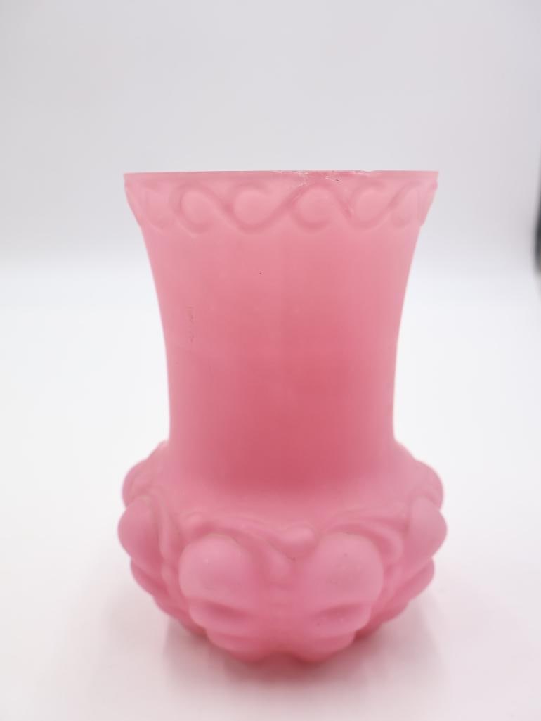 6 Pc Vintage Pink Satin Glass Vases and Cruets - 18