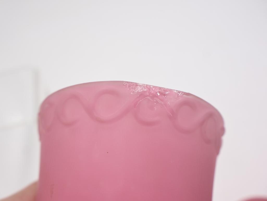 6 Pc Vintage Pink Satin Glass Vases and Cruets - 19