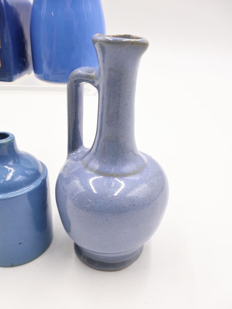 8 Pc Vintage Blue Stoneware Jugs, Crocks and Gallo Jug - 3