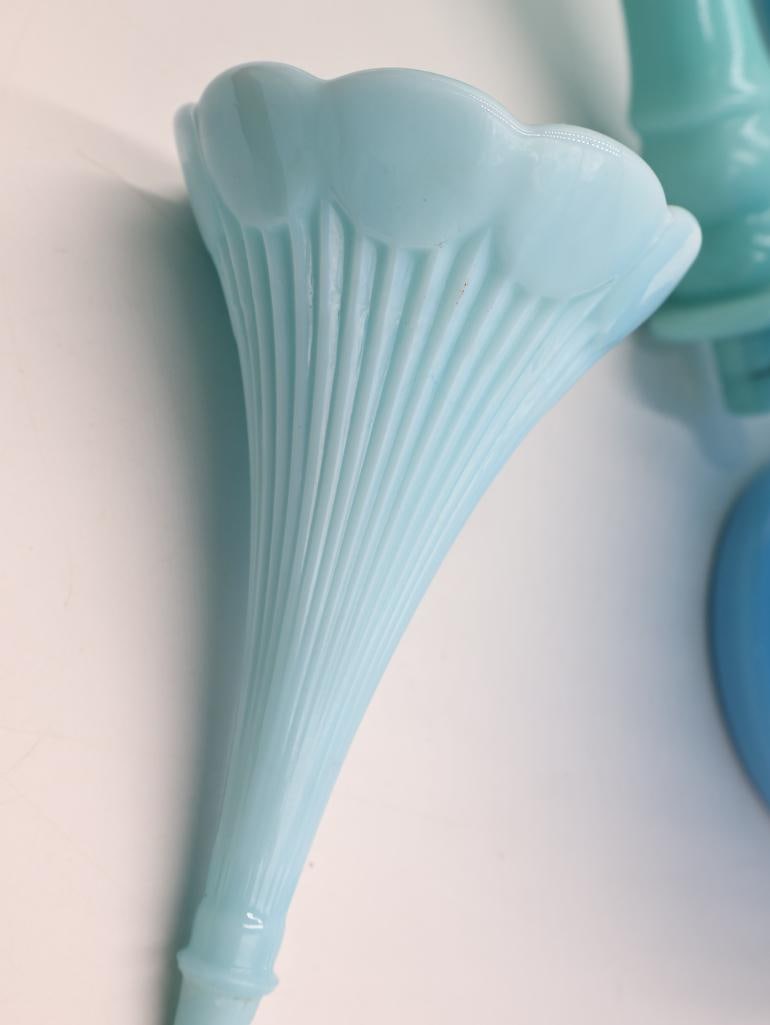 4 Pc Vintage Blue Opalescent Glass Epergne and Bowls - 4