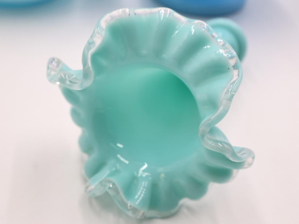 4 Pc Vintage Blue Opalescent Glass Epergne and Bowls - 6