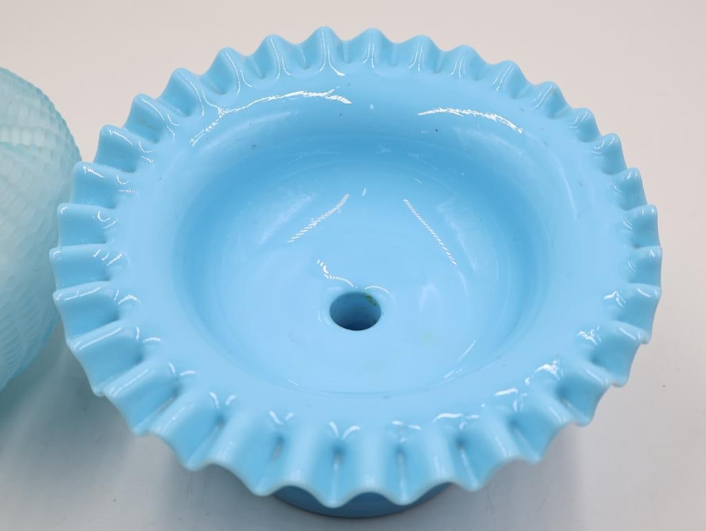 4 Pc Vintage Blue Opalescent Glass Epergne and Bowls - 8