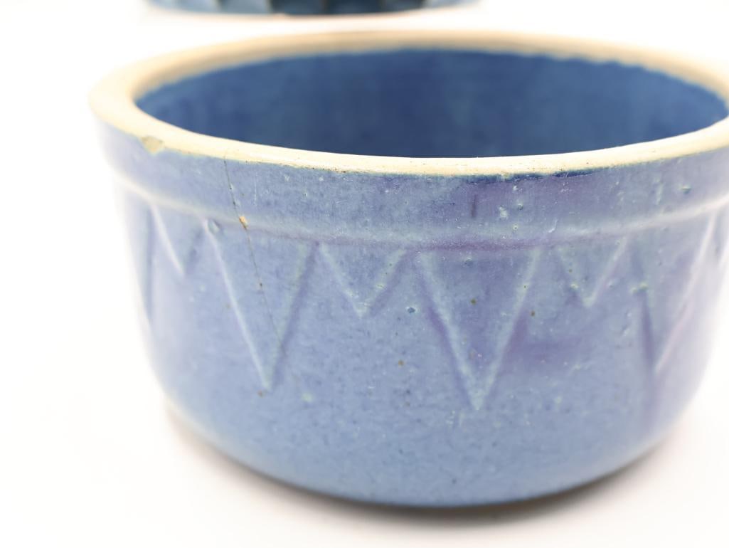 Pair Vintage Blue Stoneware Crocks / Bowls - 4