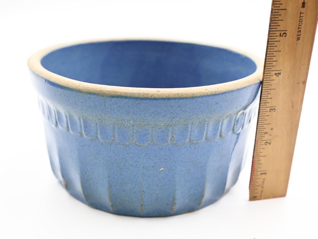 Pair Vintage Blue Stoneware Crocks / Bowls - 8