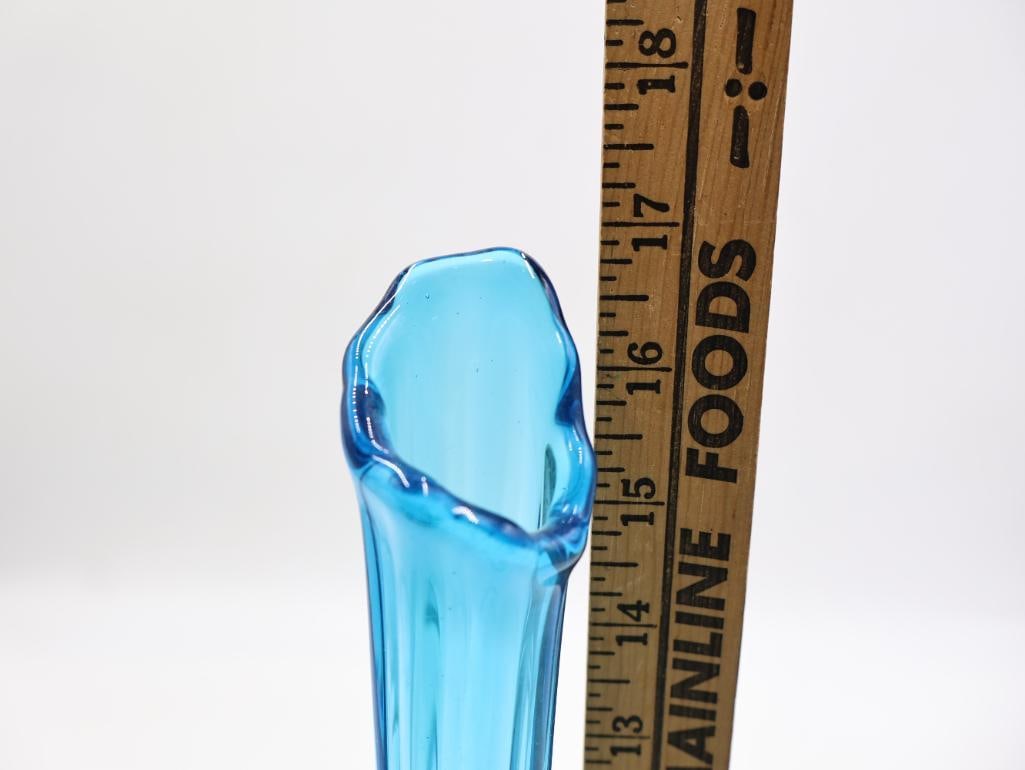 Pair Vintage Blue Swung Glass Bud Vases - 3