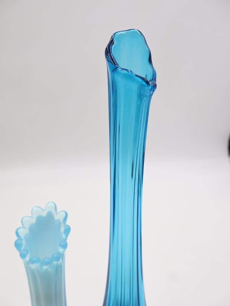 Pair Vintage Blue Swung Glass Bud Vases - 4