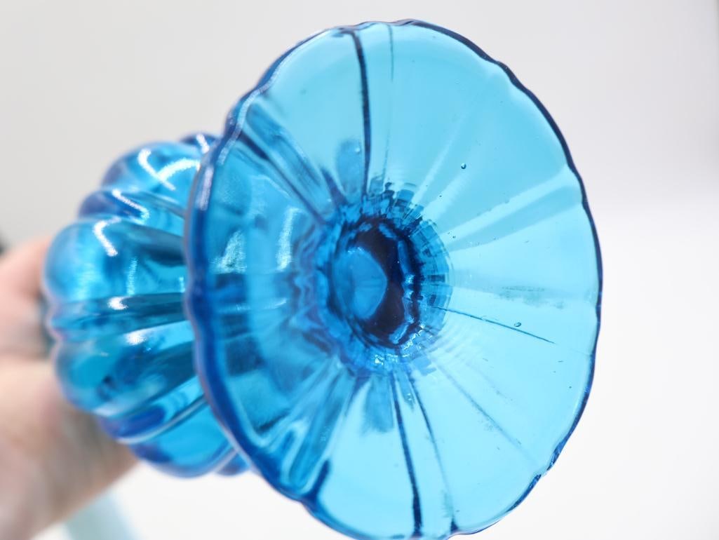 Pair Vintage Blue Swung Glass Bud Vases - 6