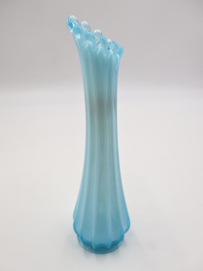 Pair Vintage Blue Swung Glass Bud Vases - 7