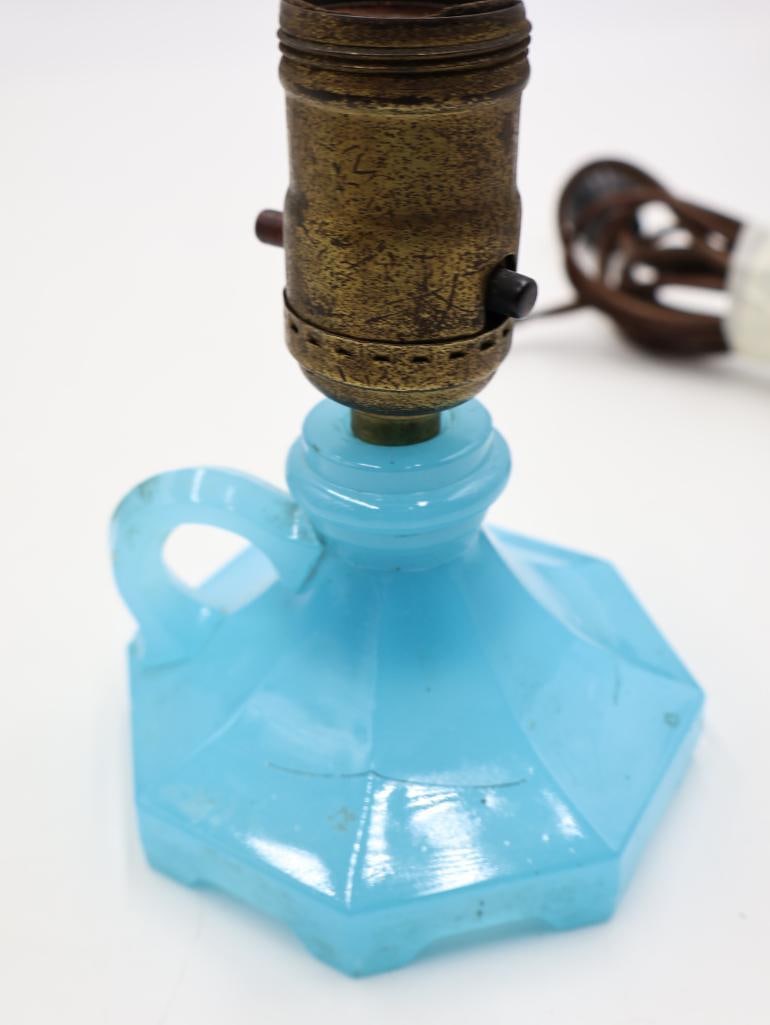 3 Vintage Blue Milk Glass Table Lamps Brass Hardware - 12