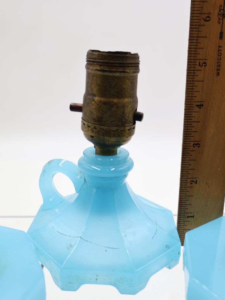 3 Vintage Blue Milk Glass Table Lamps Brass Hardware - 3
