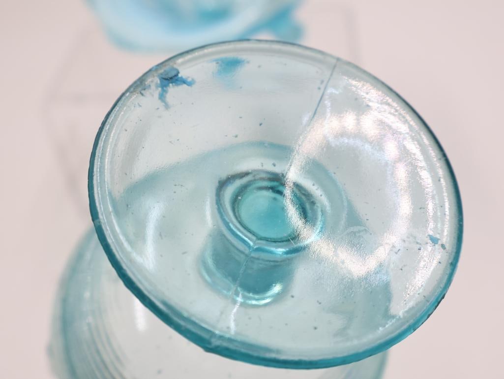 3 Vintage Blue Opalescent Art Glass Compotes - 10