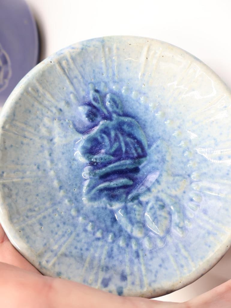 Vintage Cobalt Blue Pottery Kitchenware Pitcher, Shakers and Covered Dish - 4