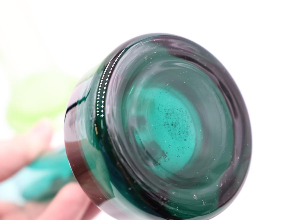 3 Vintage Art Glass Vases Pearlescent Green, Teal and Black - 7