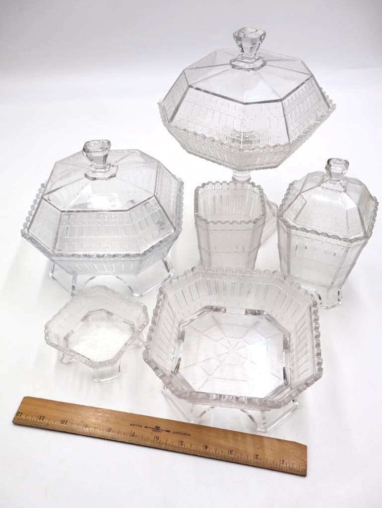 Antique EAPG Clear Pressed Glass Tableware Collection - 2