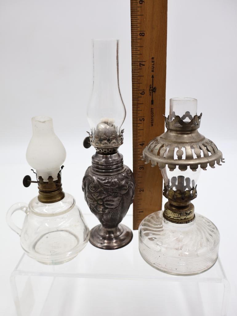 Collection of Antique Miniature Glass Kerosene Oil Lamps - 9