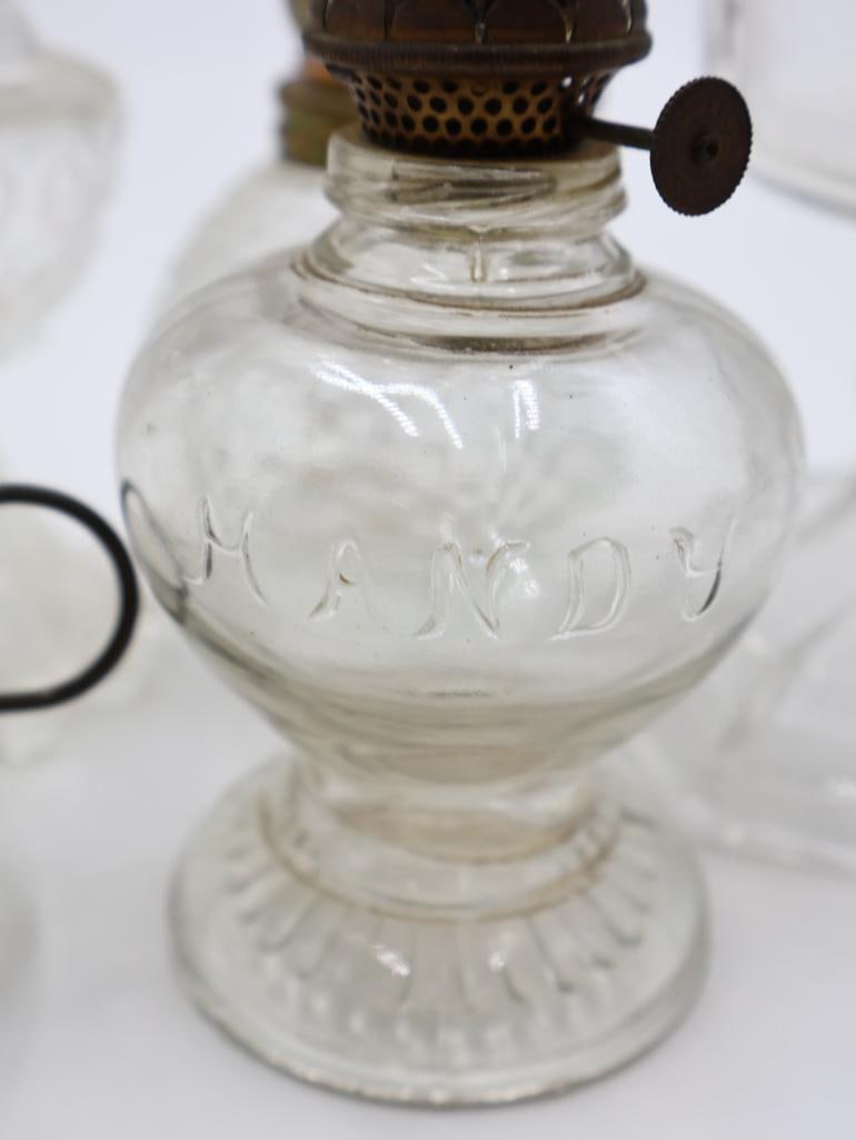 Collection of 7 Antique Clear Glass Kerosene Oil Lamps - 3