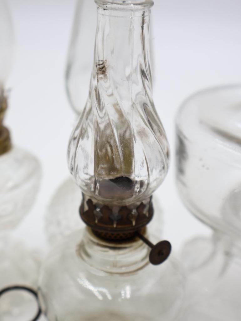 Collection of 7 Antique Clear Glass Kerosene Oil Lamps - 4