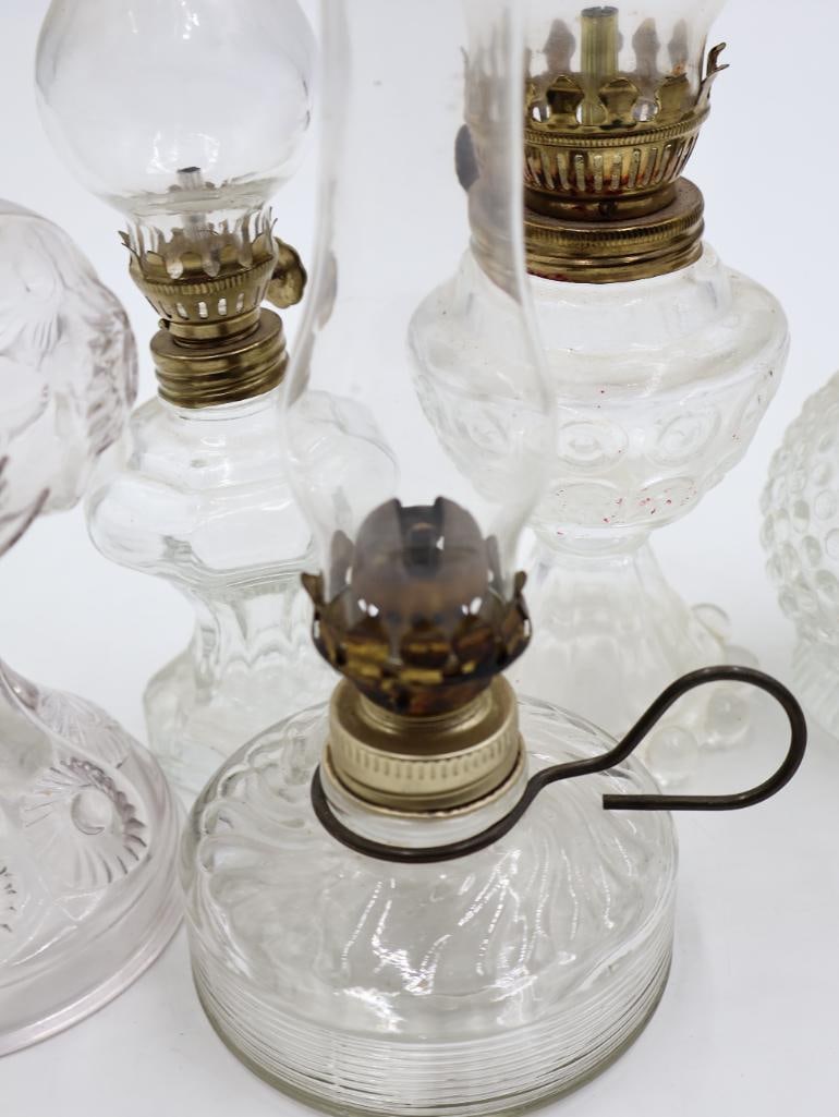 Collection of 7 Antique Clear Glass Kerosene Oil Lamps - 5