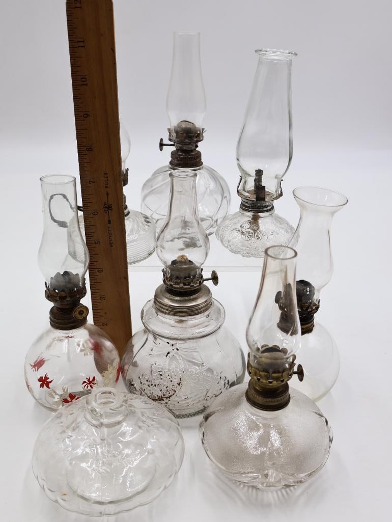 Collection of Vintage Clear Glass Miniature Kerosene Oil Lamps - 2
