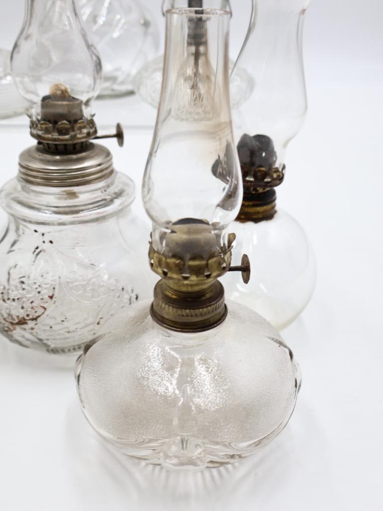 Collection of Vintage Clear Glass Miniature Kerosene Oil Lamps - 4