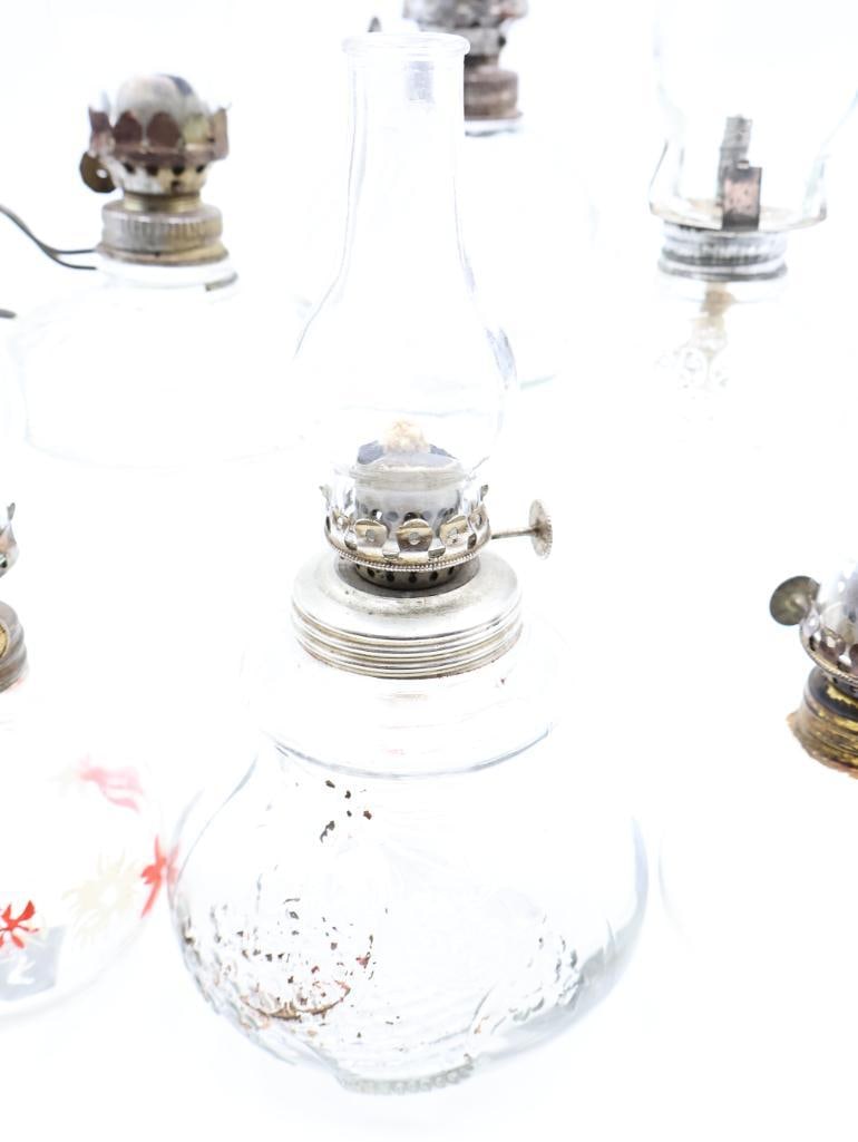 Collection of Vintage Clear Glass Miniature Kerosene Oil Lamps - 7