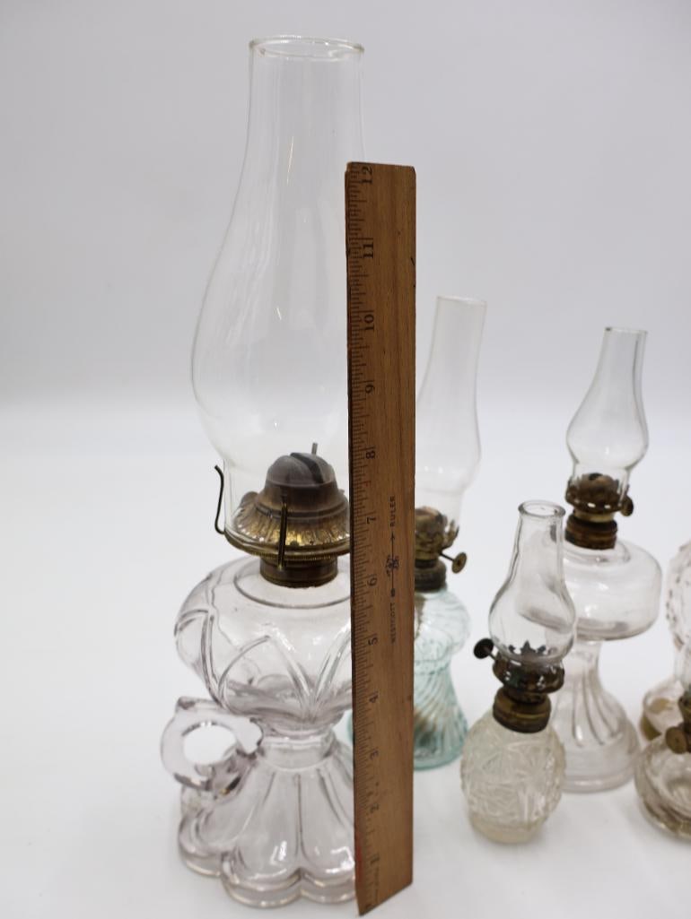 Collection of 8 Antique Clear Glass Kerosene Oil Lamps - 2
